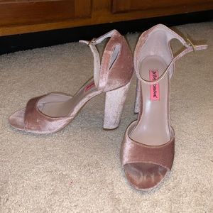 Pink velvet heels